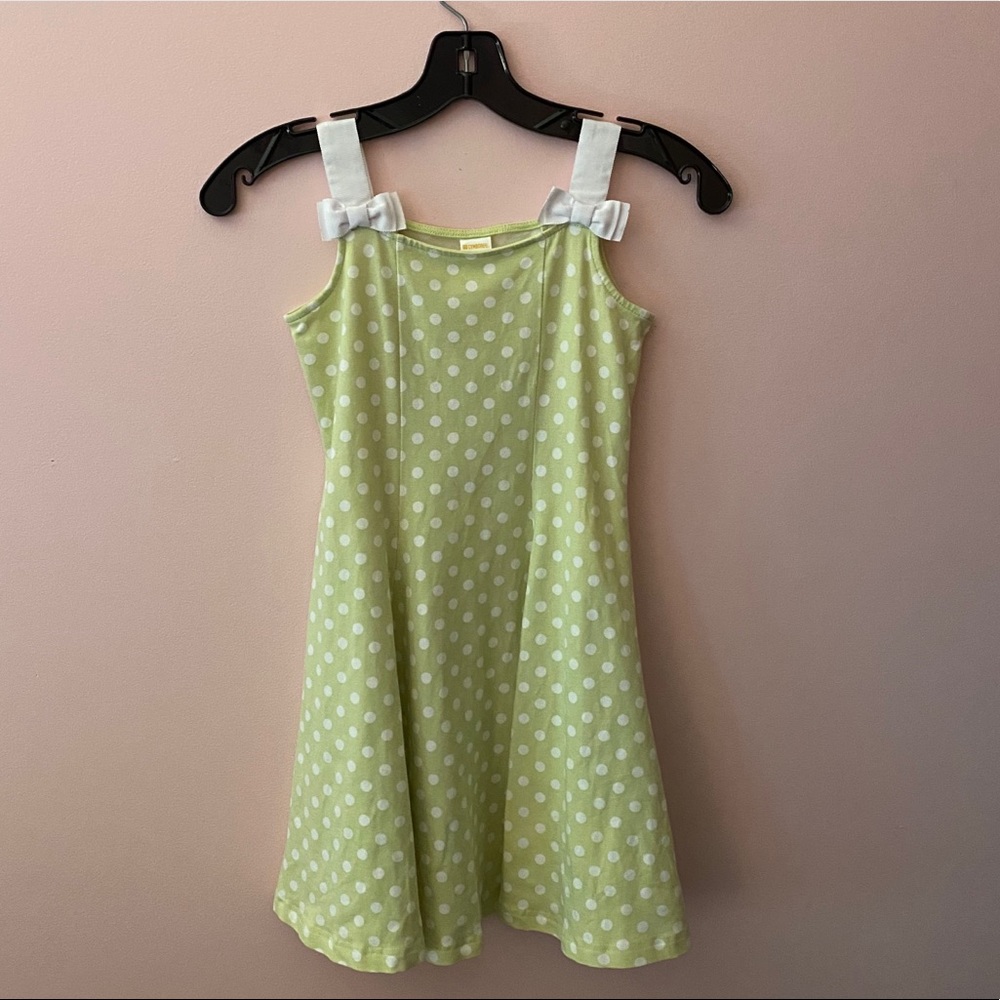 gymboree green and white polka dot dress with bows
